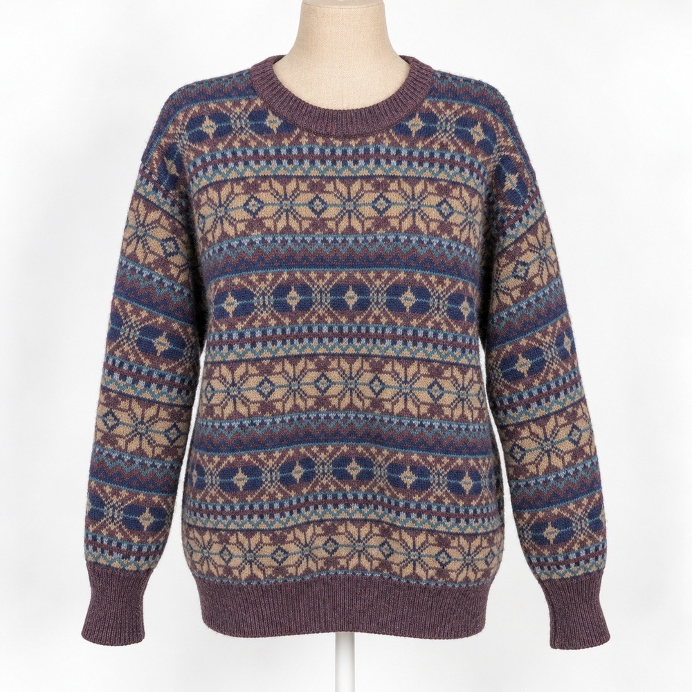 Vintage 90s 100% Shetland Wool Fair Isle Sweater Sz M Nordic Cottage Eddie Bauer